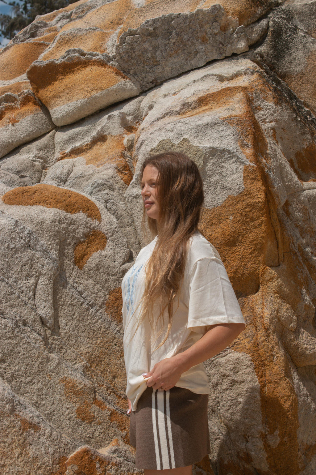 Ladies Organic Sardine Embroidered Tee - Milk