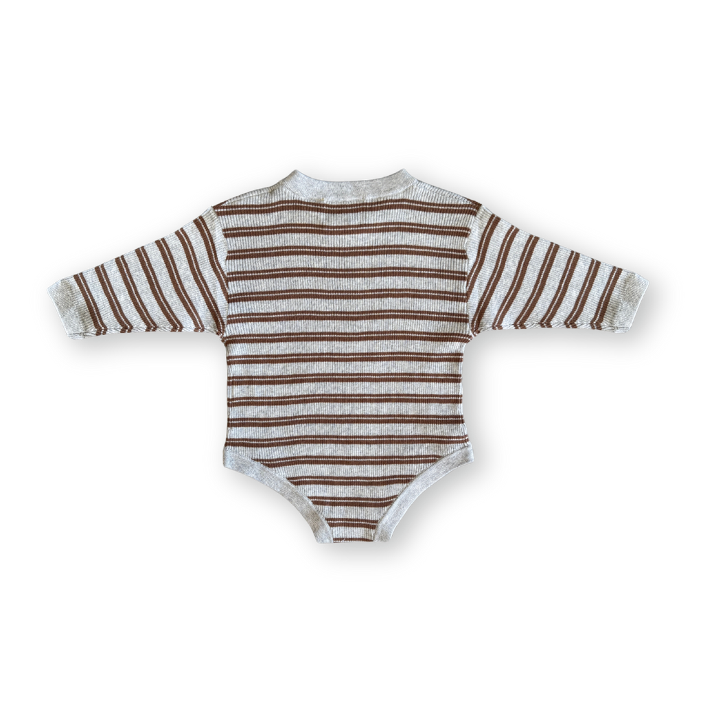 Grown Ribbed Stripe Romper - Grey Marle/Brown