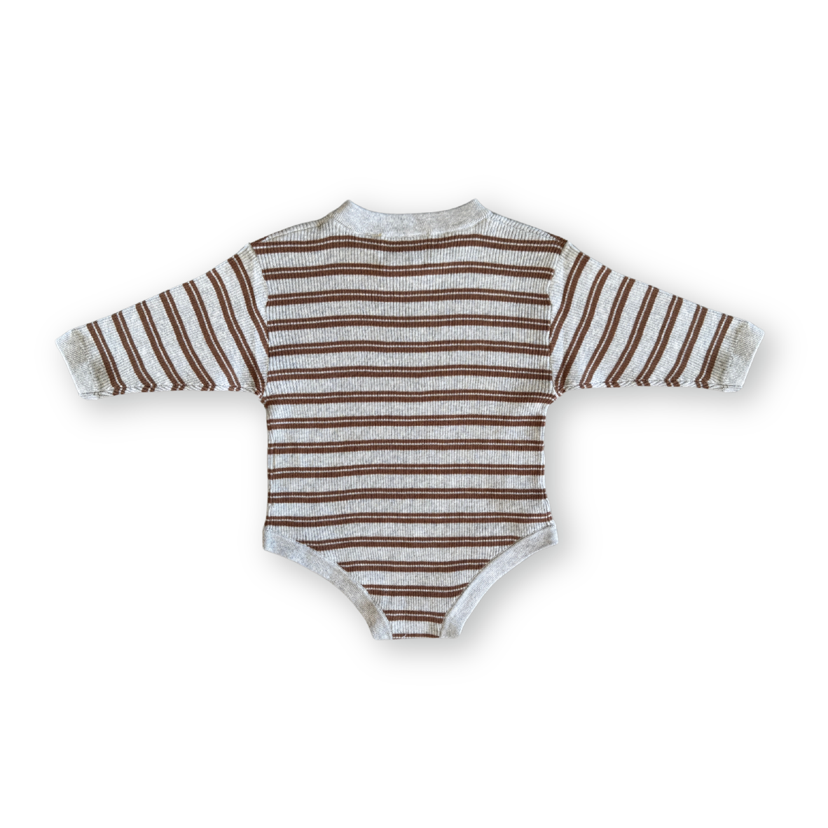 Grown Ribbed Stripe Romper - Grey Marle/Brown