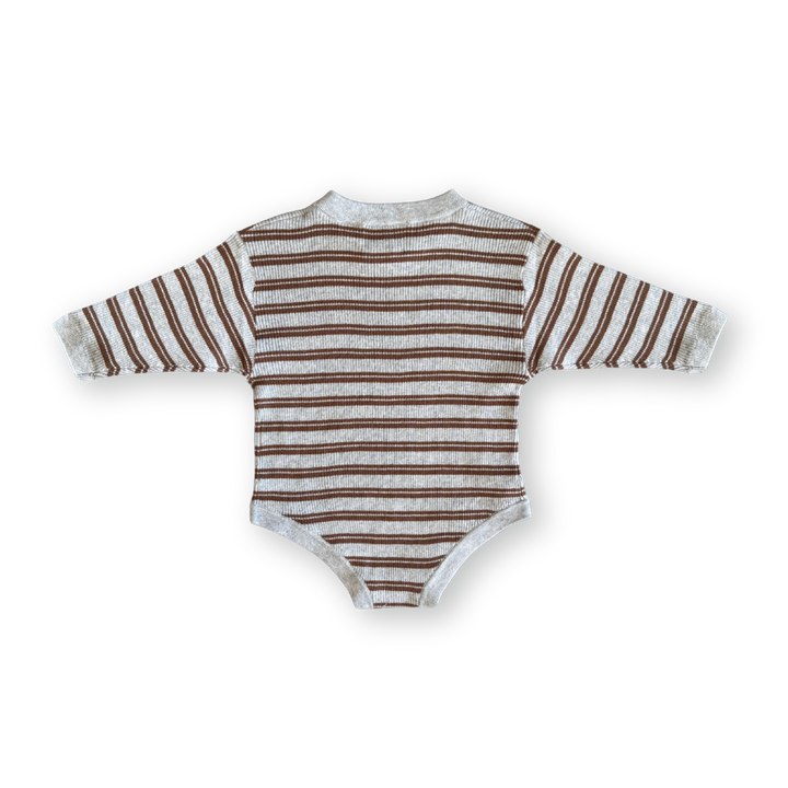 Grown Ribbed Stripe Romper - Grey Marle/Brown