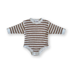 Ribbed Stripe Romper - Grey Marle/Brown