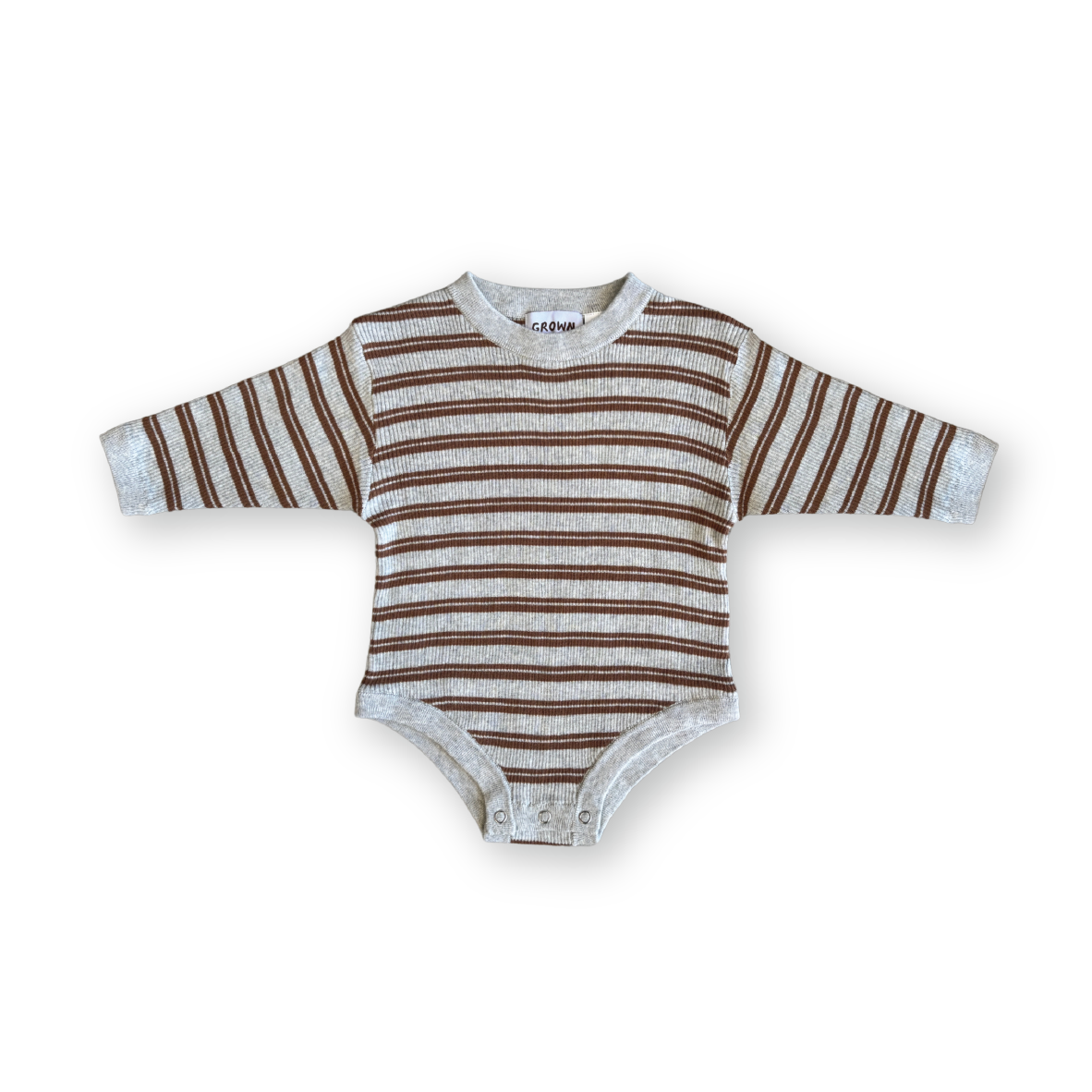 Grown Ribbed Stripe Romper - Grey Marle/Brown
