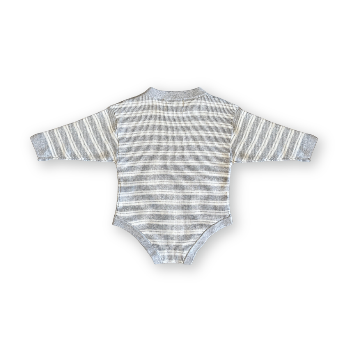 Grown Ribbed Stripe Romper - Grey Marle/Milk