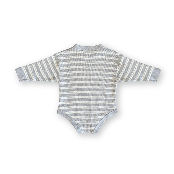 Grown Ribbed Stripe Romper - Grey Marle/Milk