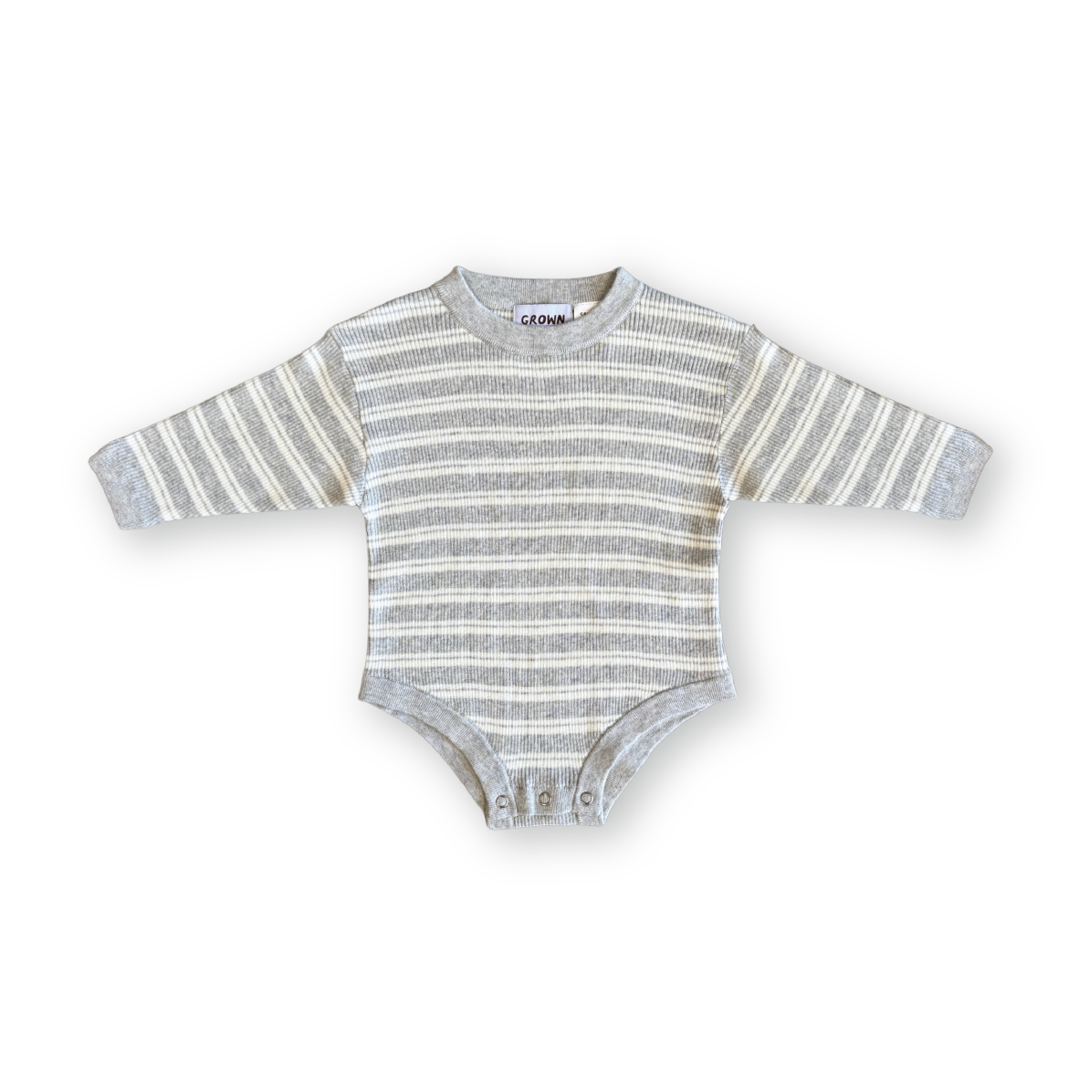 Grown Ribbed Stripe Romper - Grey Marle/Milk