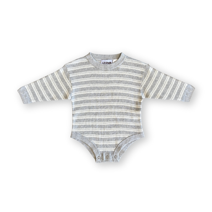 Grown Ribbed Stripe Romper - Grey Marle/Milk