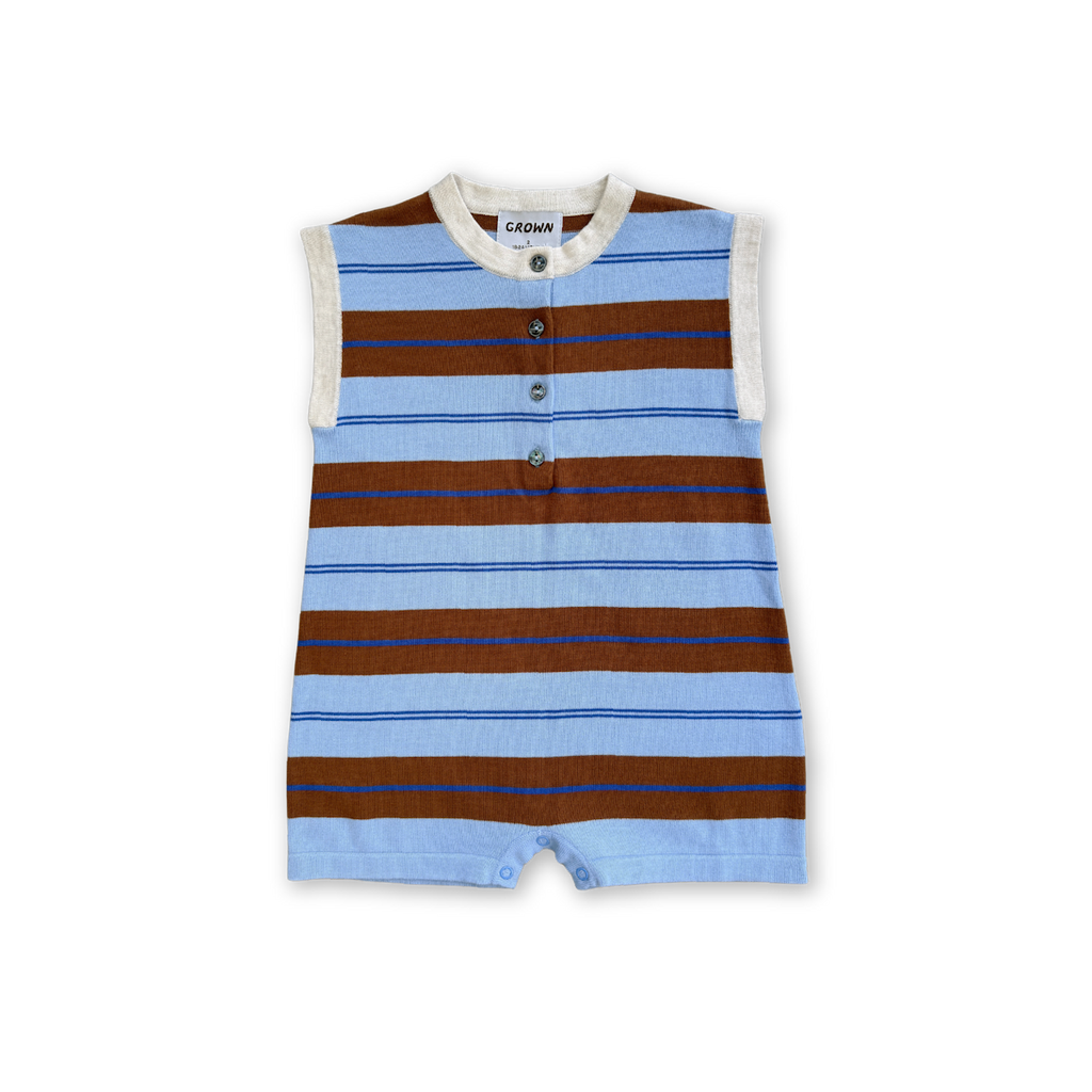Organic Knitted Club Stripe Button-Up Romper - Bubble