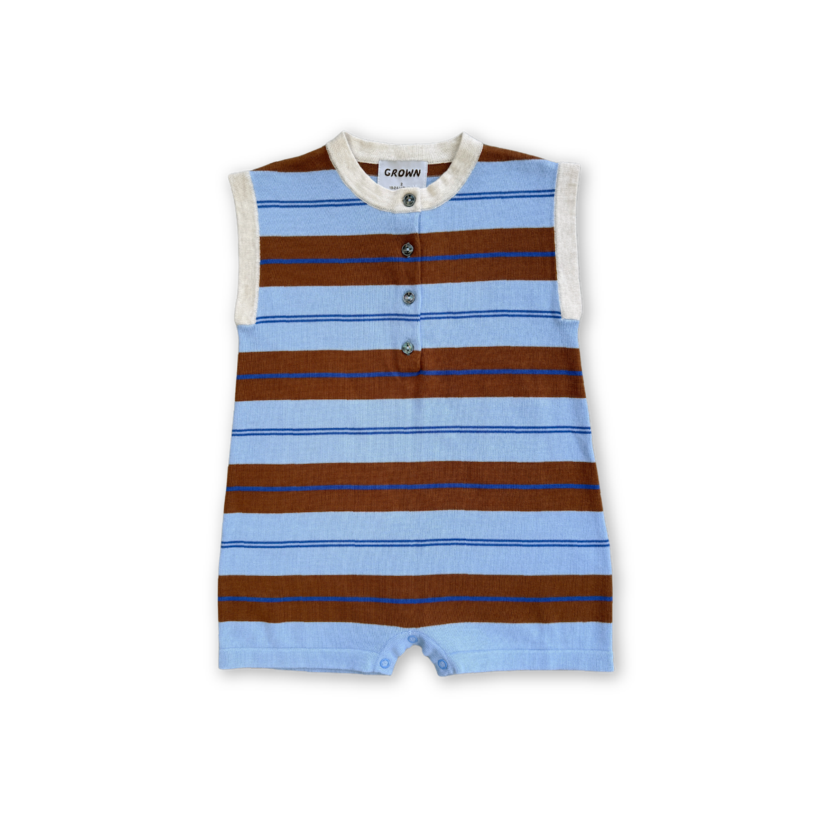 Organic Knitted Club Stripe Button-Up Romper - Bubble