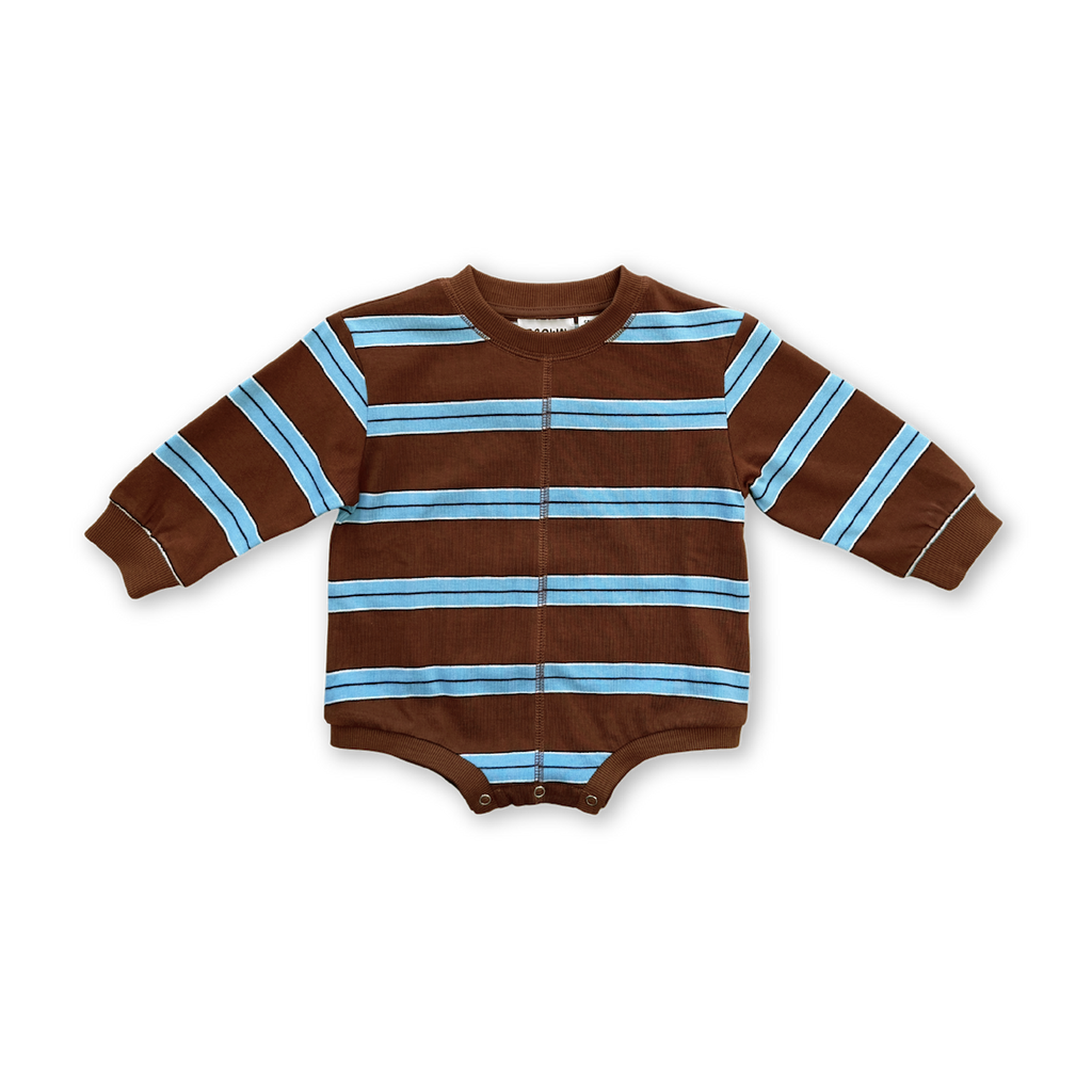 Cotton Sports Stripe Romper - Teddy
