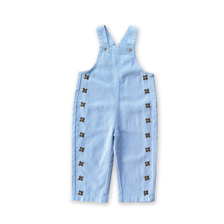 Grown Organic Embroidery Posy Overalls - Ice Blue