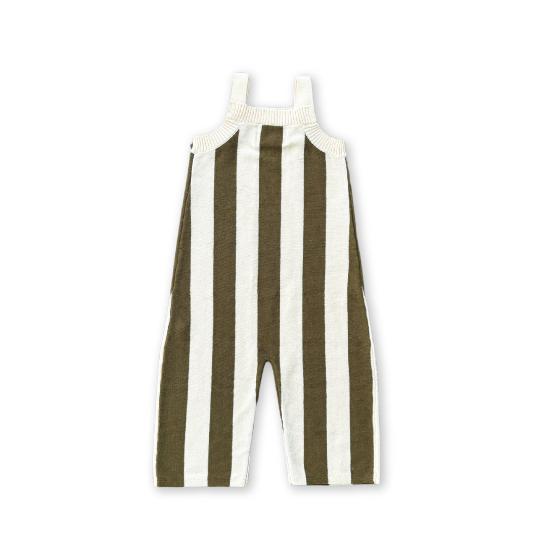 Grown Vertical Stripe Knit Overalls - Coffee