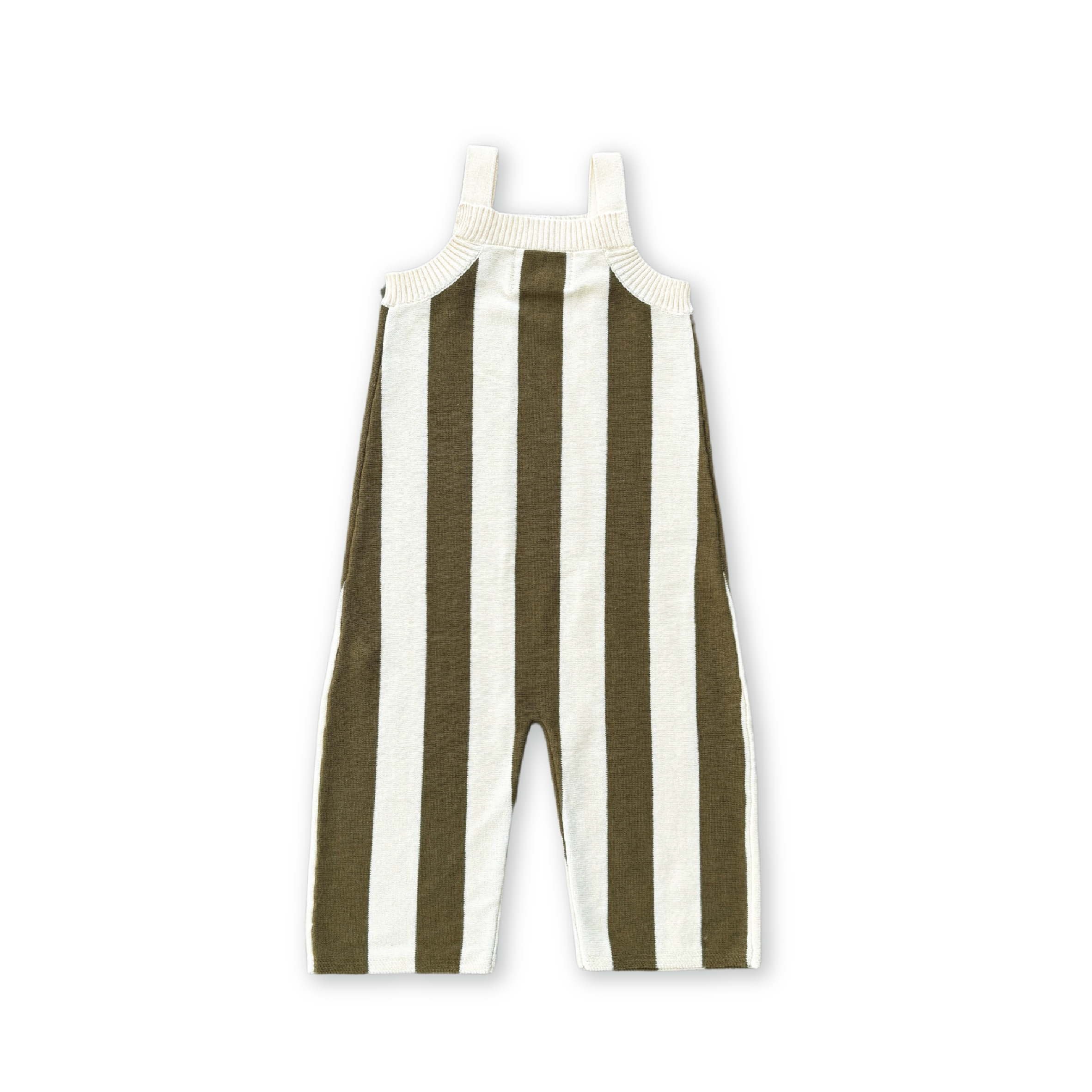 Grown Vertical Stripe Knit Overalls - Coffee