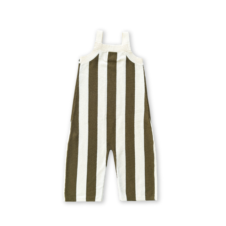 Grown Vertical Stripe Knit Overalls - Coffee