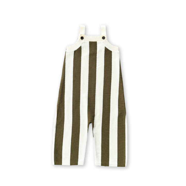Grown Vertical Stripe Knit Overalls - Coffee