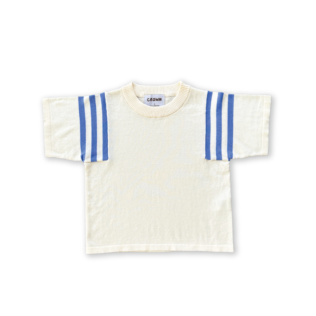 Grown Knitted Stripe Sleeve Knitted Tee - Milk
