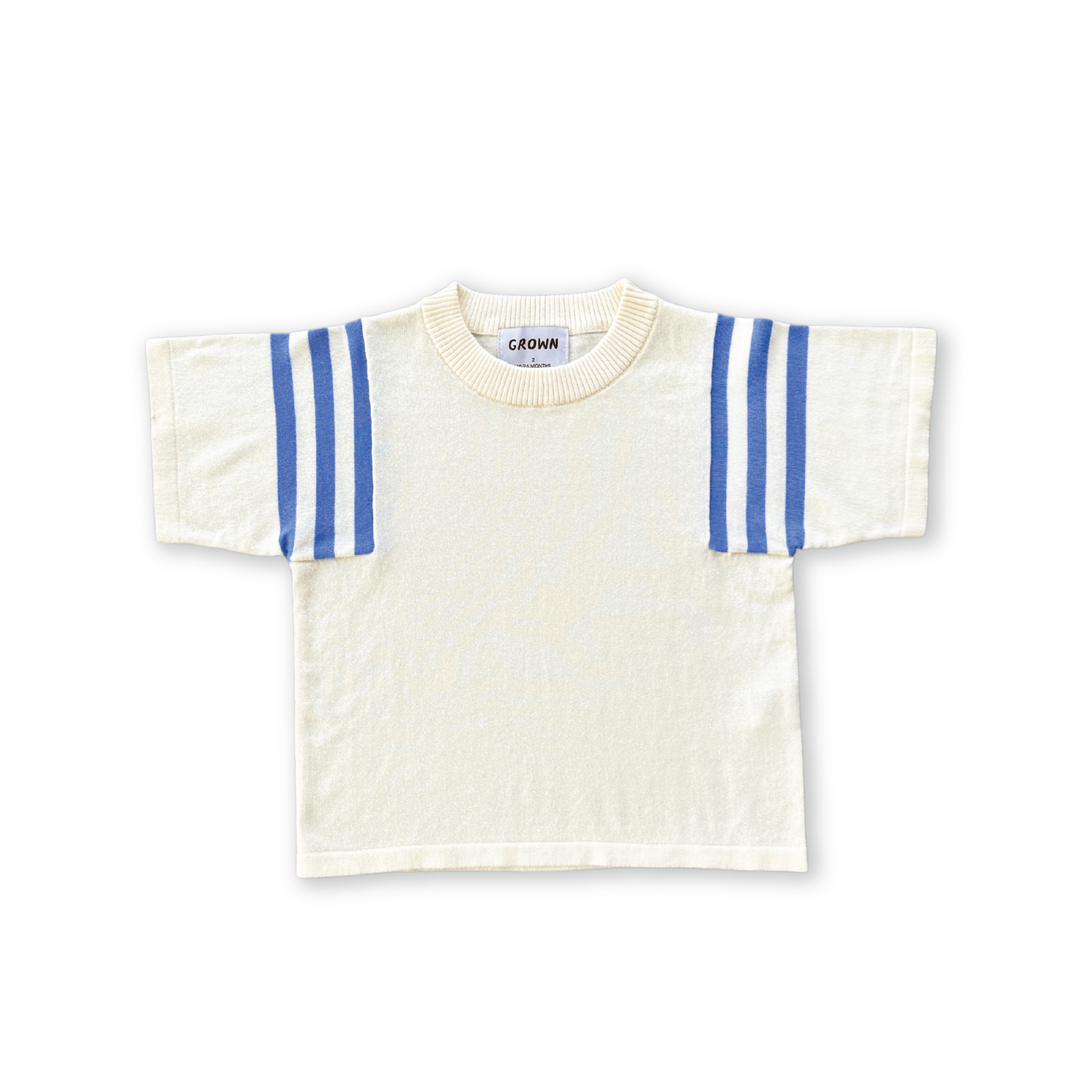 Grown Knitted Stripe Sleeve Knitted Tee - Milk