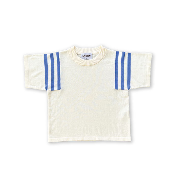 Grown Knitted Stripe Sleeve Knitted Tee - Milk