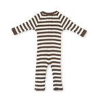 Organic Rib Stripe Knit Zipper Jumpsuit - Espresso & Milk