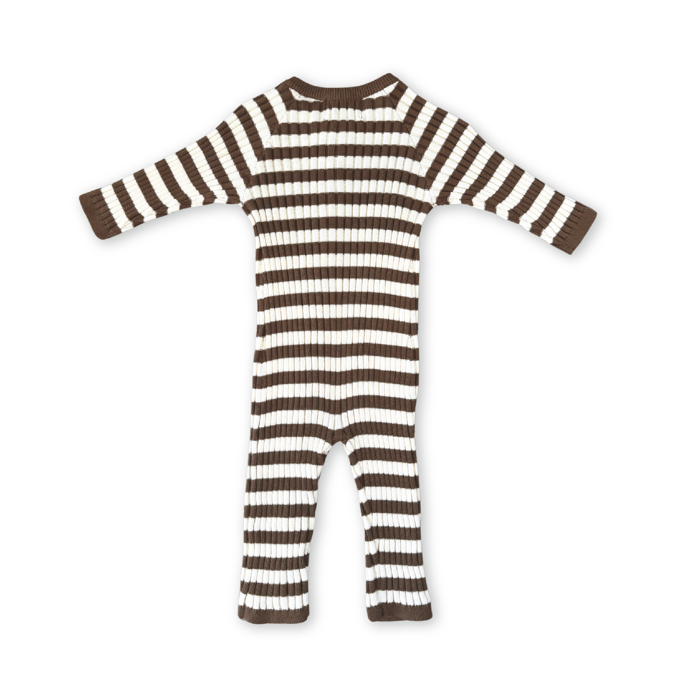 Organic Rib Stripe Knit Zipper Jumpsuit - Espresso & Milk