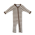 Organic Rib Stripe Knit Zipper Jumpsuit - Espresso & Milk