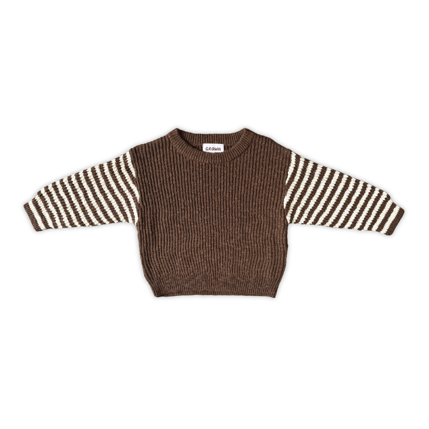Organic Stripe Sleeve Knit Pull Over - Espresso