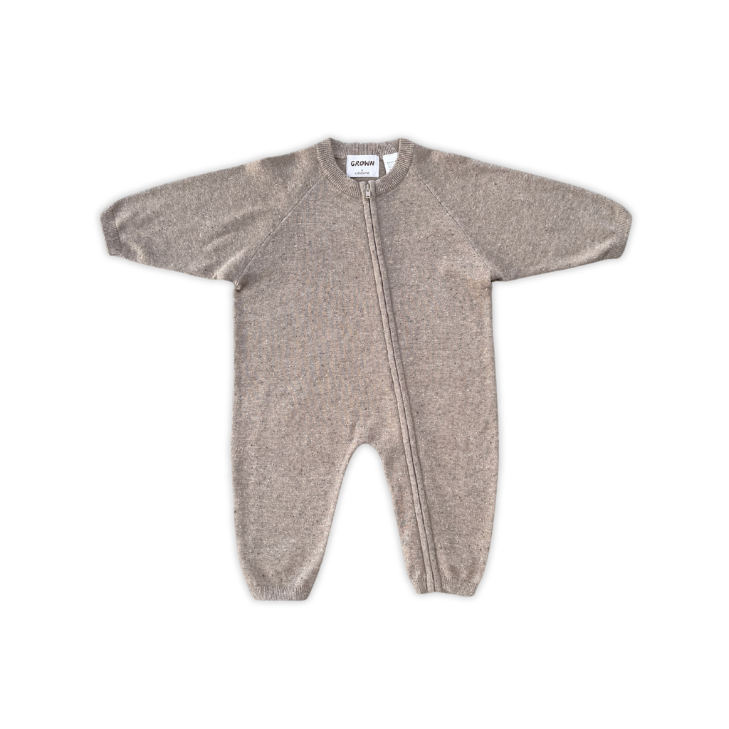 Organic Speckle Knit Zipper Starsuit - Oatmilk
