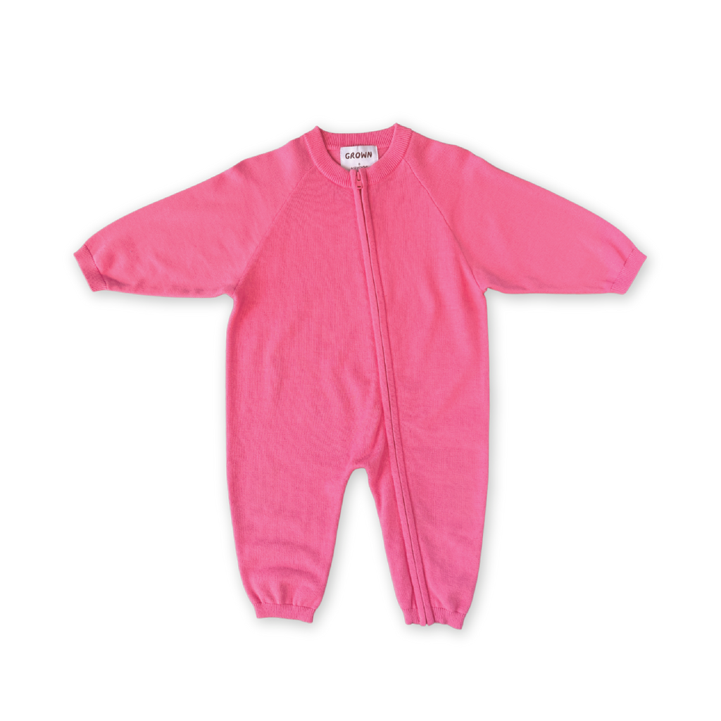 Organic Knit Zip Starsuit - Bright Sorbet