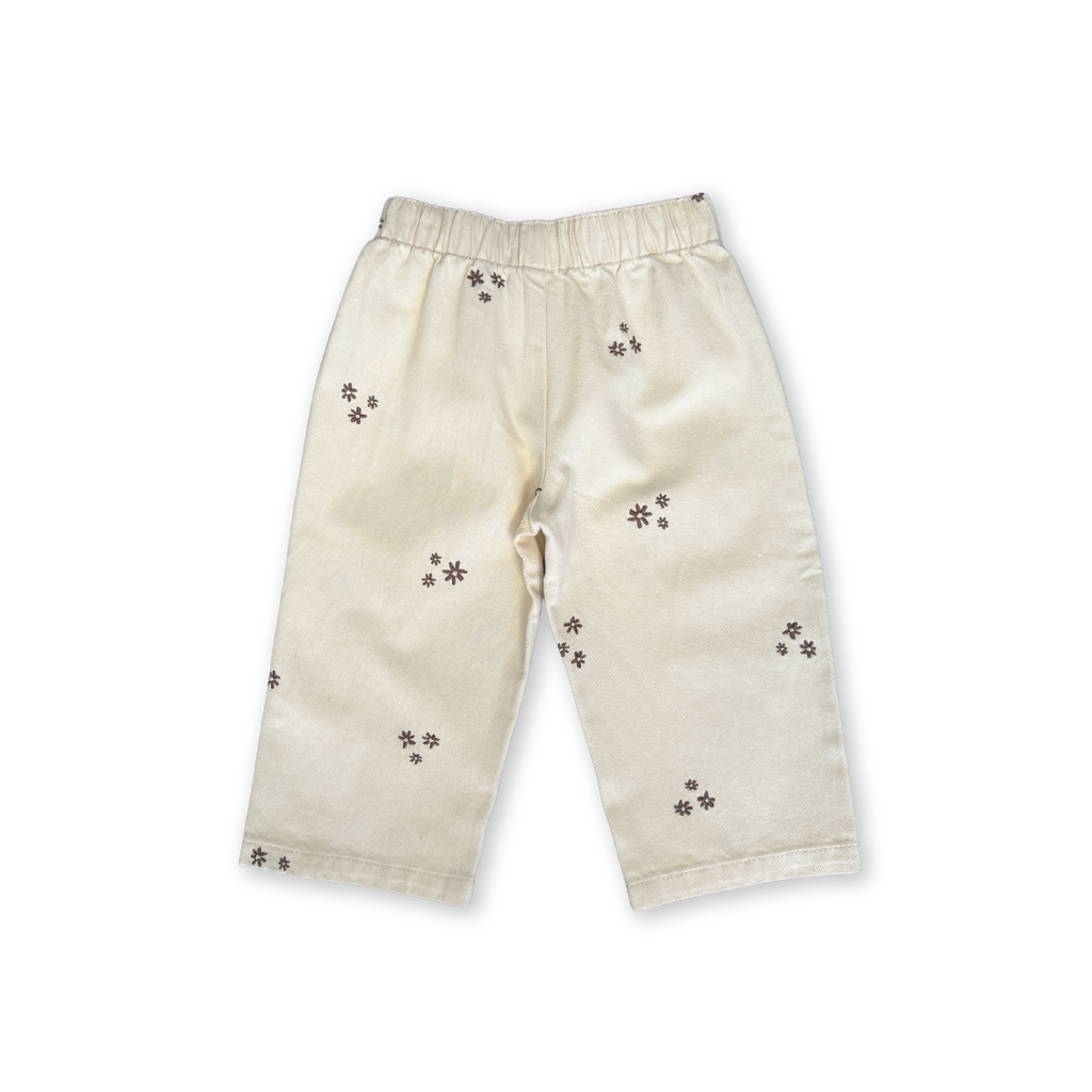 Organic Denim Wild Flower Embroidery Pant - Milk