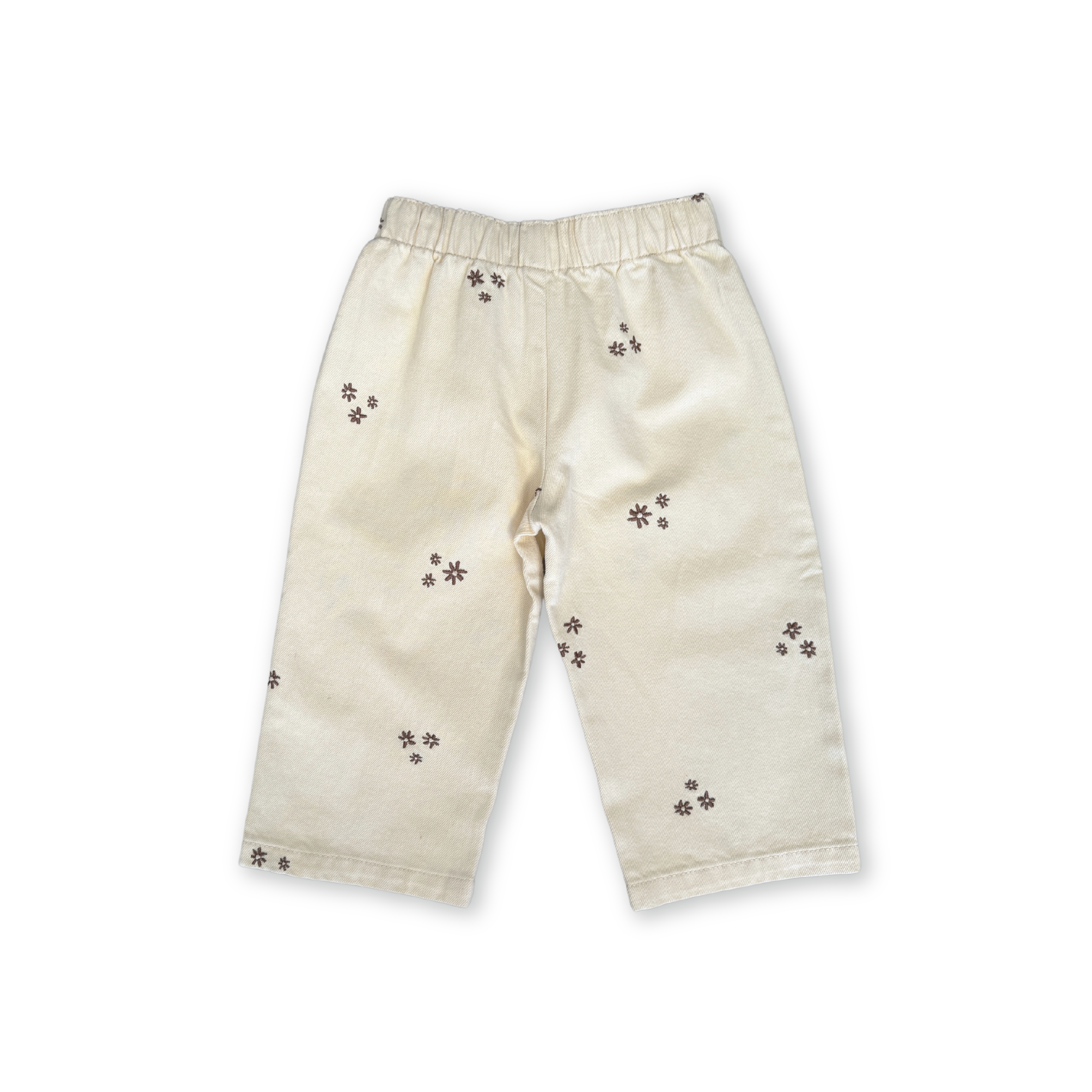 Organic Denim Wild Flower Embroidery Pant - Milk