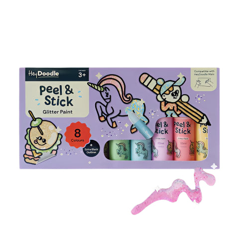 Hey Doodle Peel & Stick Glitter Paint - Easy Peel and Stickable Colours