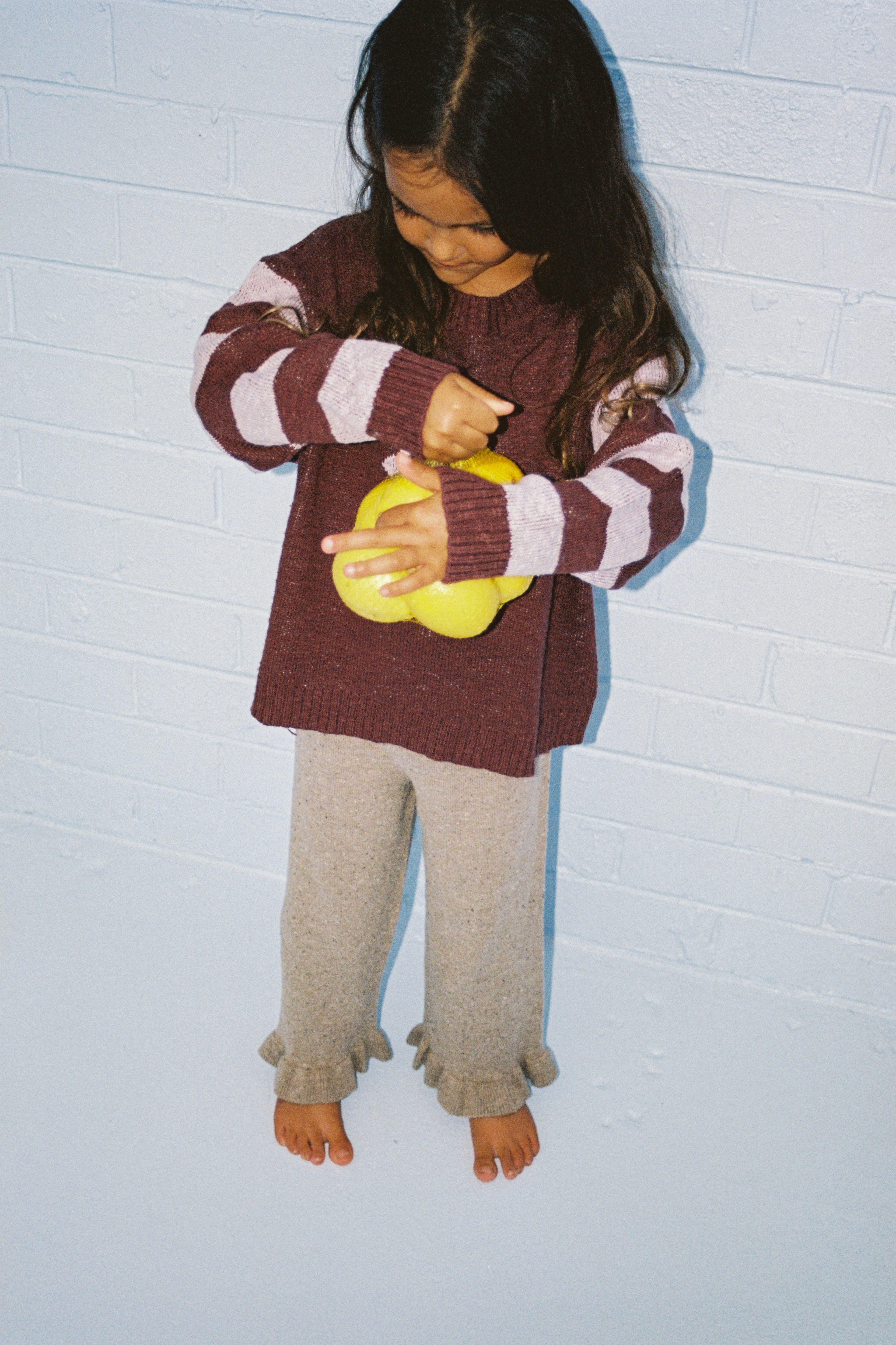 Organic Frill Knit Flares - Oatmilk