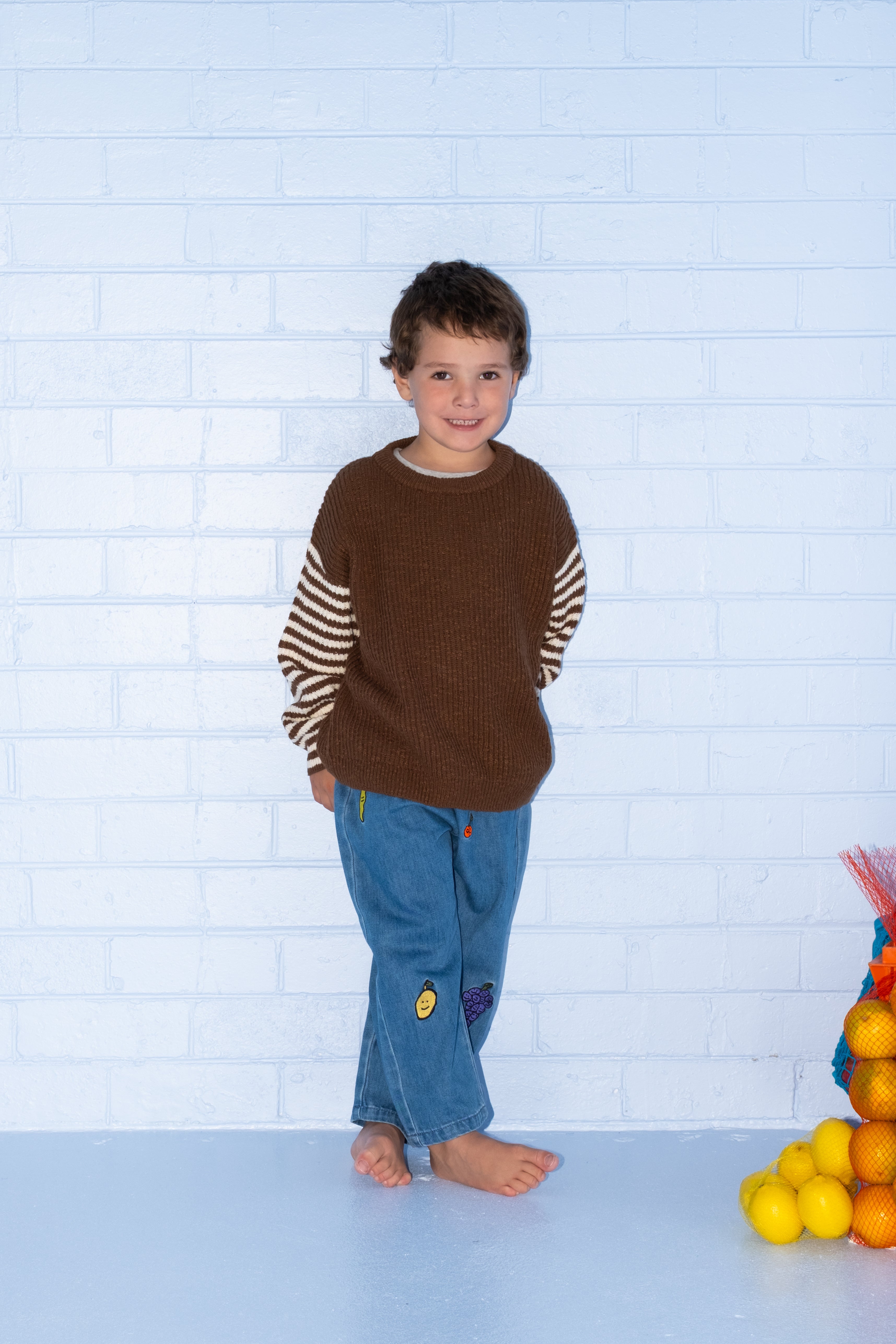 Organic Stripe Sleeve Knit Pull Over - Espresso