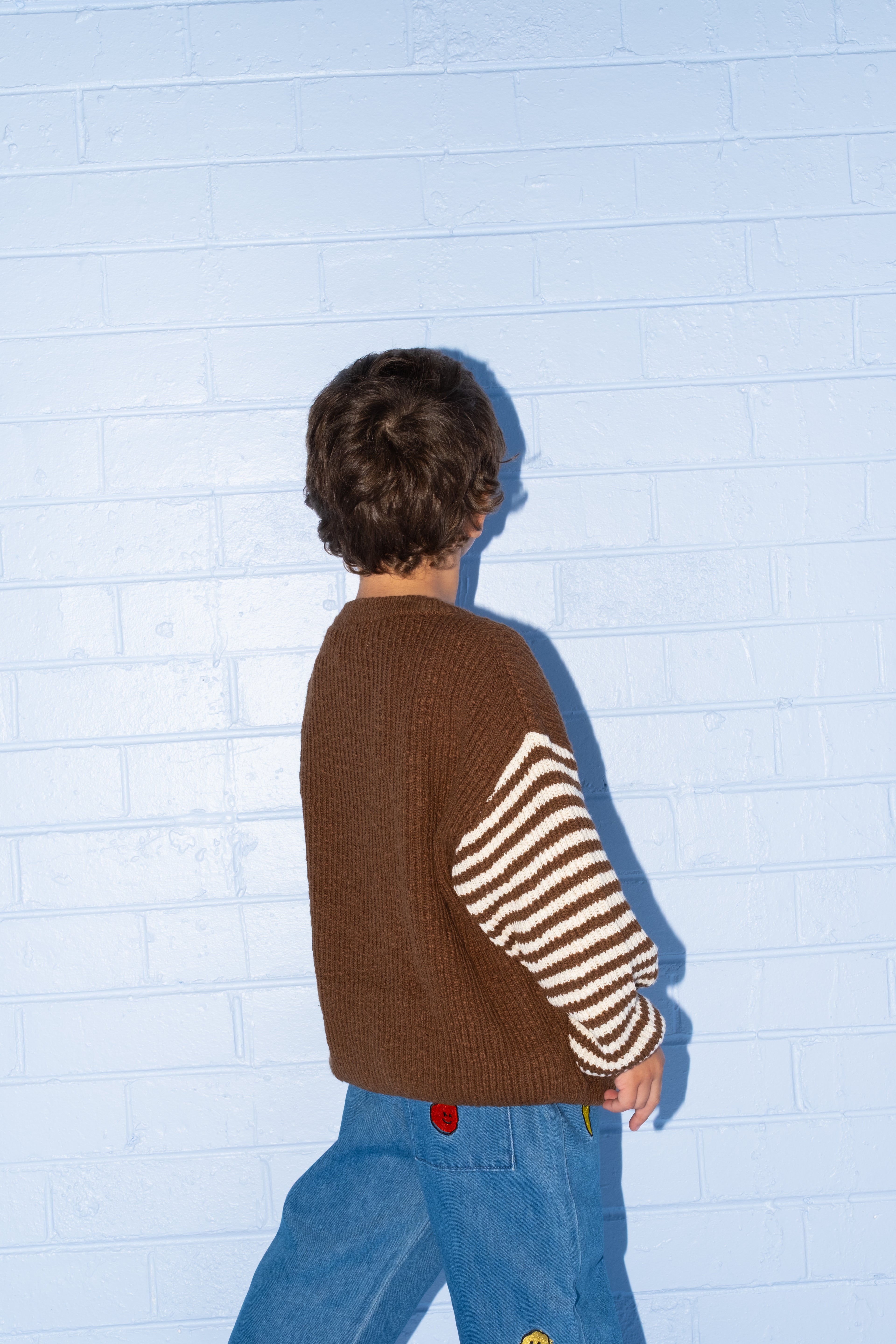 Organic Stripe Sleeve Knit Pull Over - Espresso