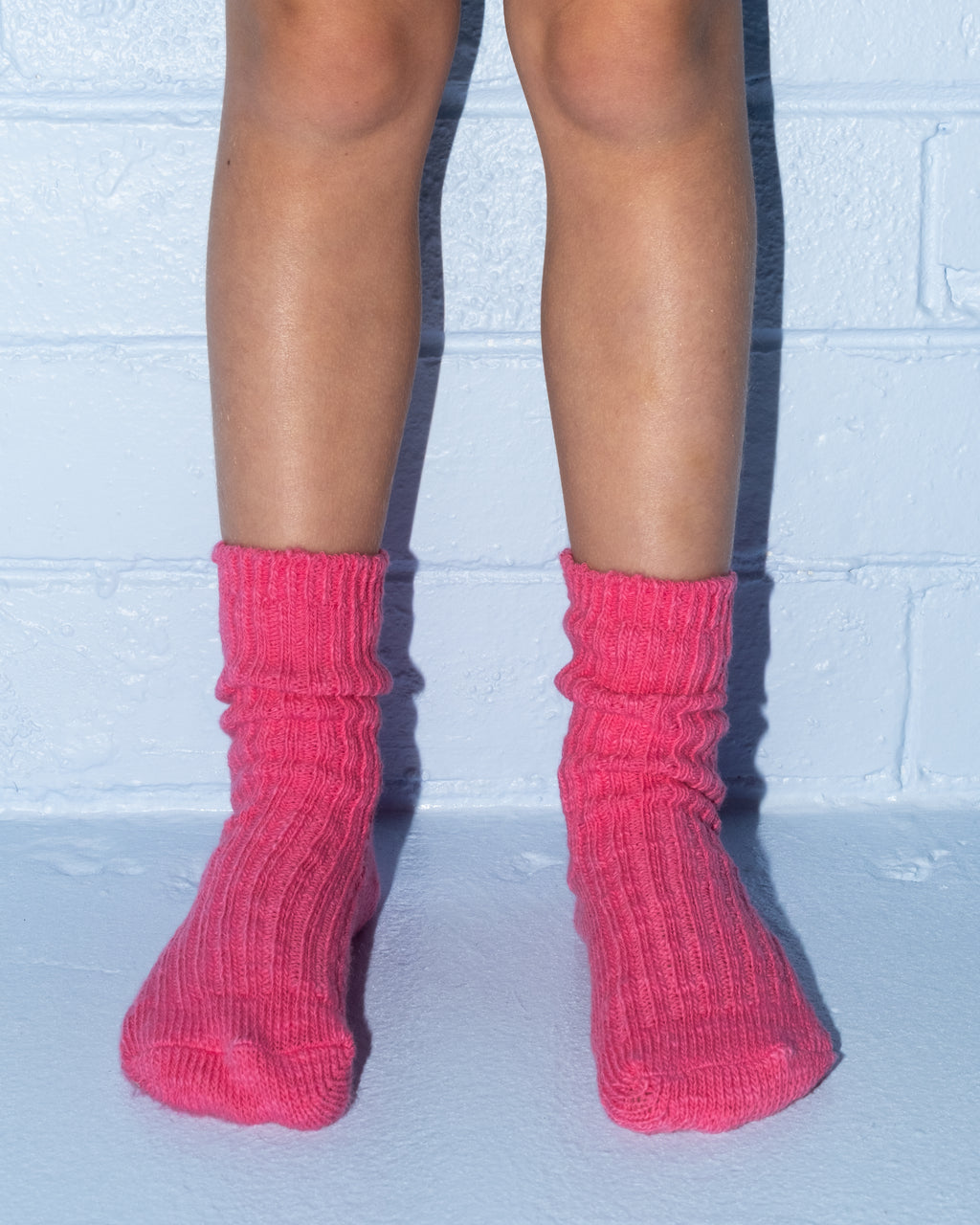 Cotton Slub Chunky Rib Socks - Raspberry