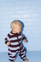 Organic Stripe Zipper Knit Starsuit - Plum & Haze