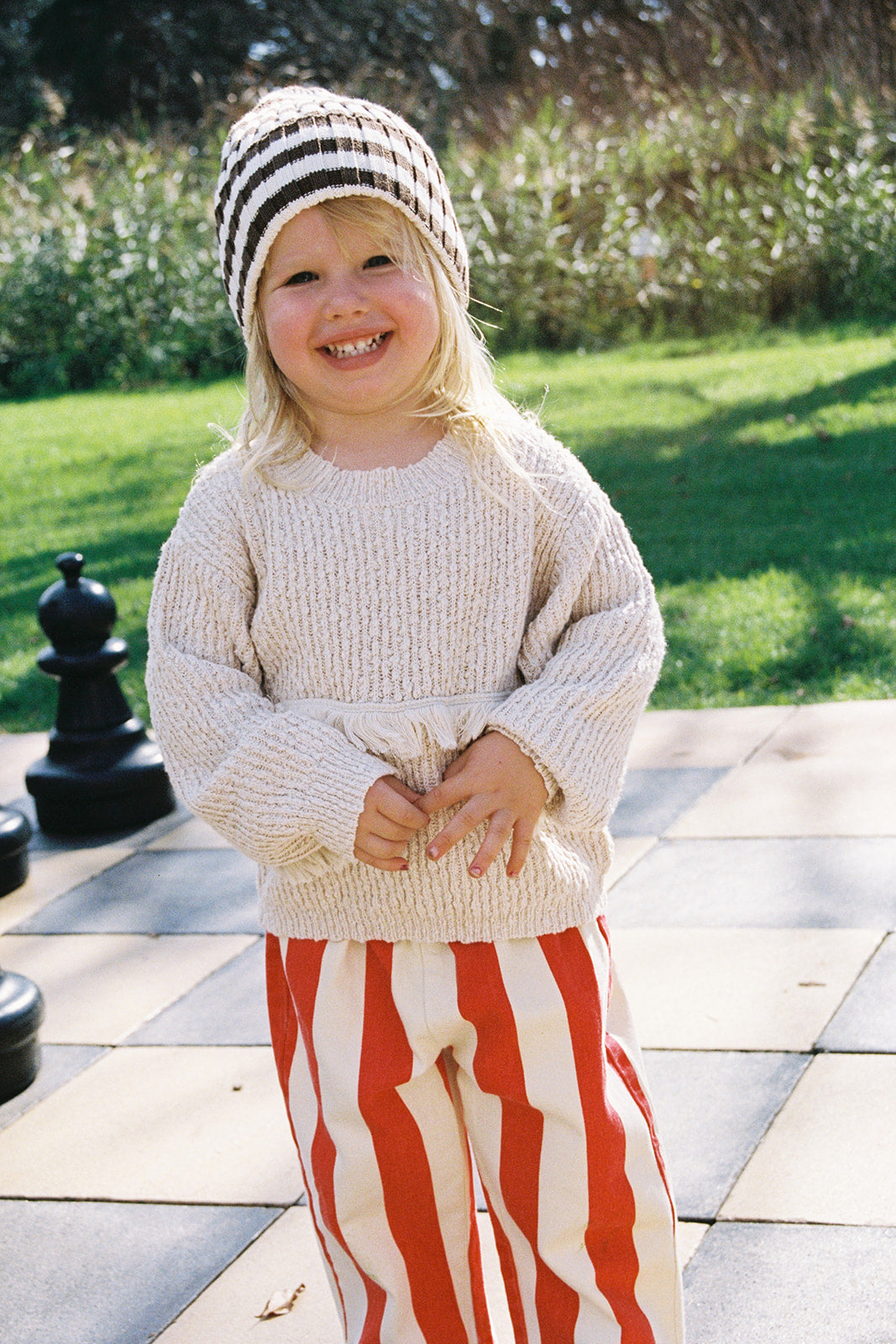 Organic Striped Pixie Rib Beanie - Espresso