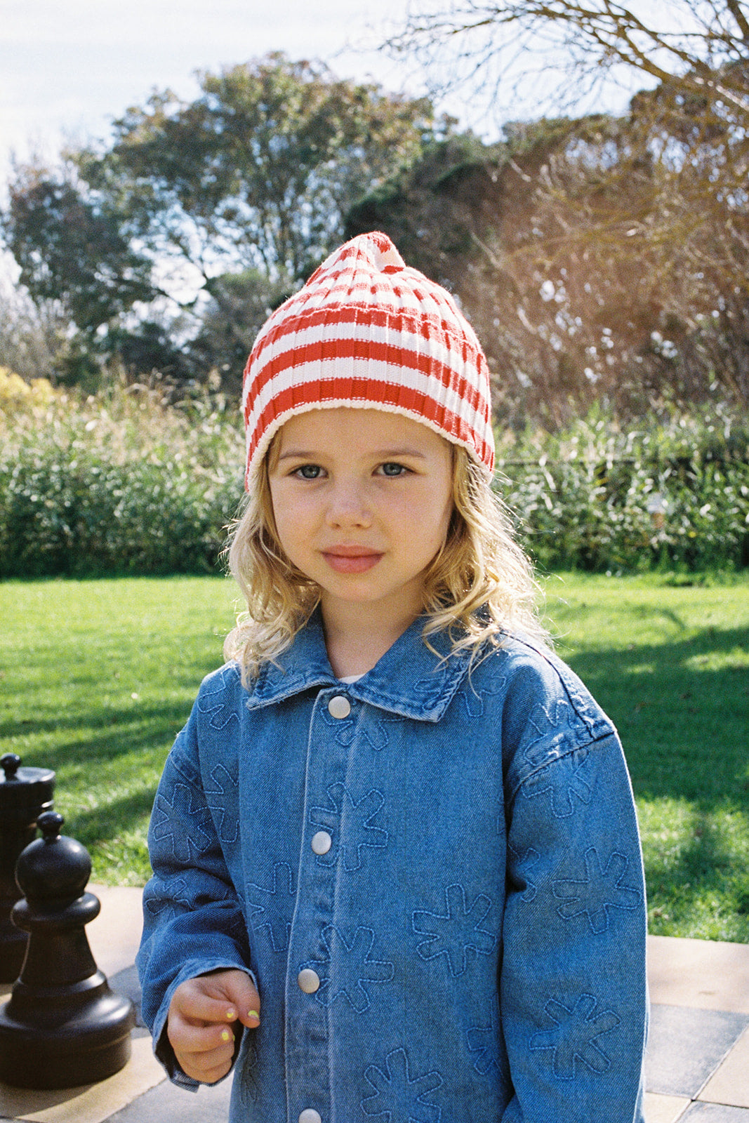 Organic Striped Pixie Rib Beanie - Sauce