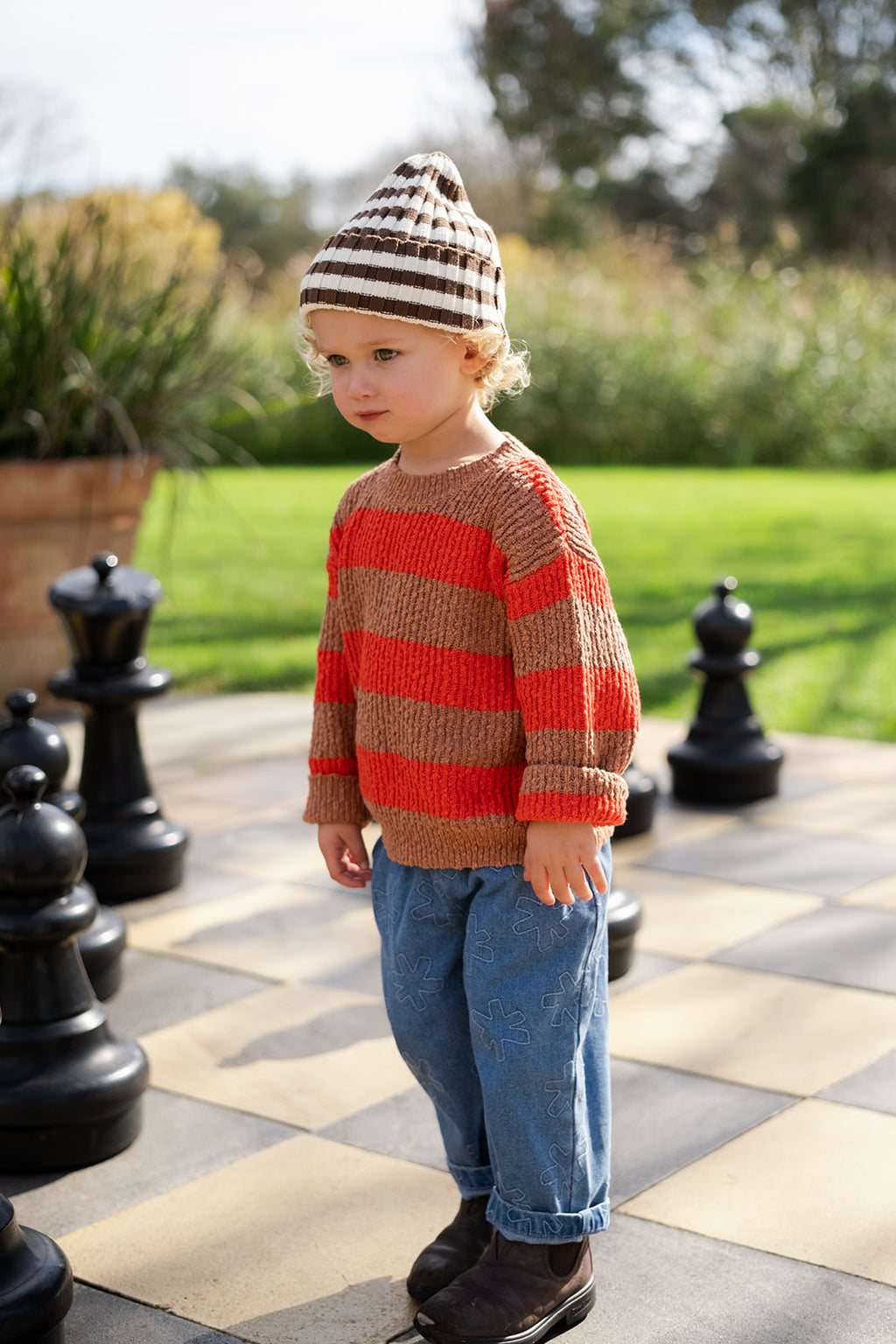Organic Striped Pixie Rib Beanie - Espresso