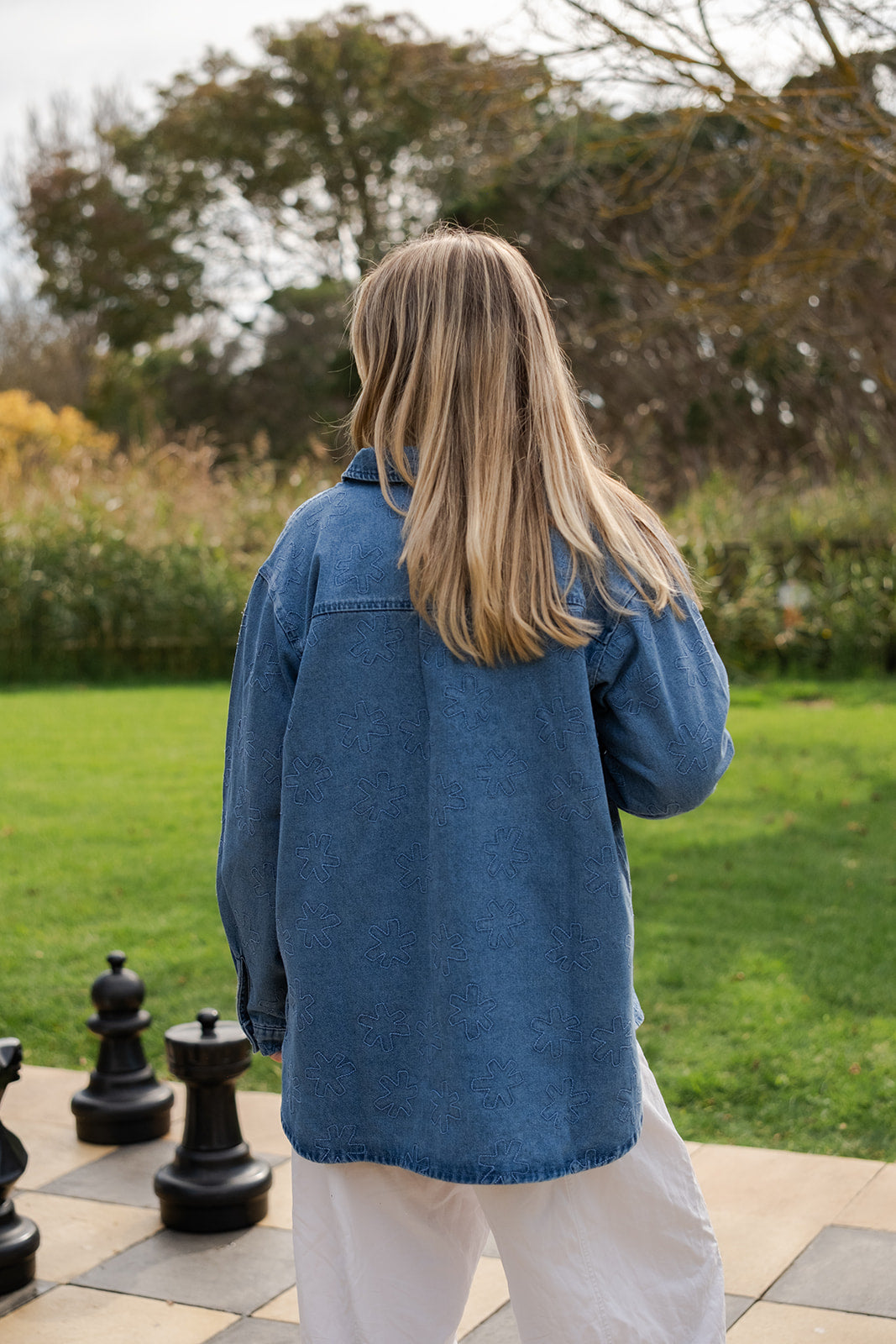 Ladies Organic Embroidery Denim Shirt Jacket - Starlight