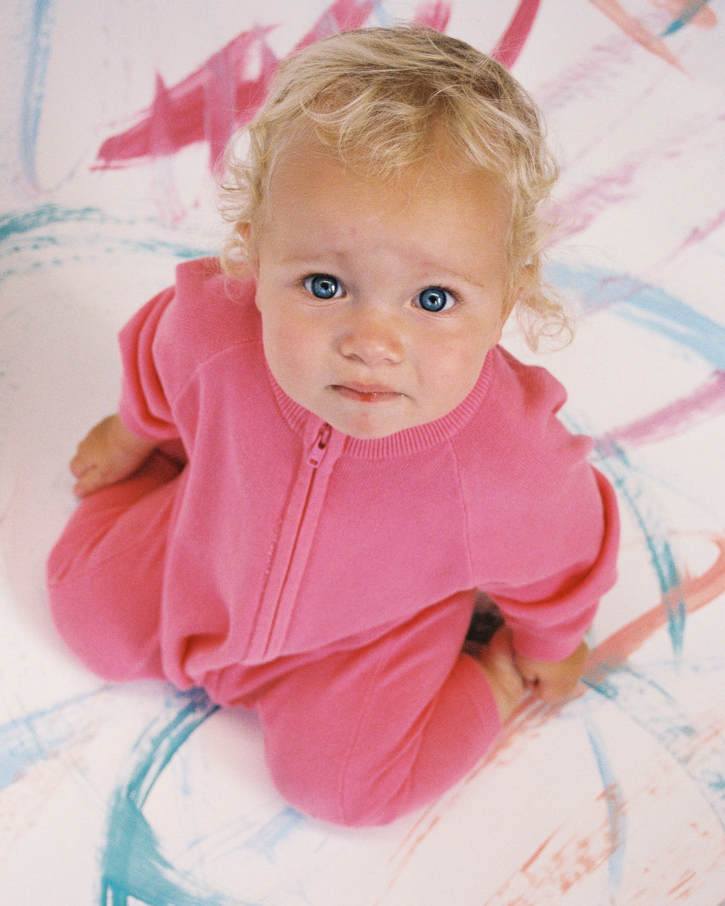 Organic Knit Zip Starsuit - Bright Sorbet