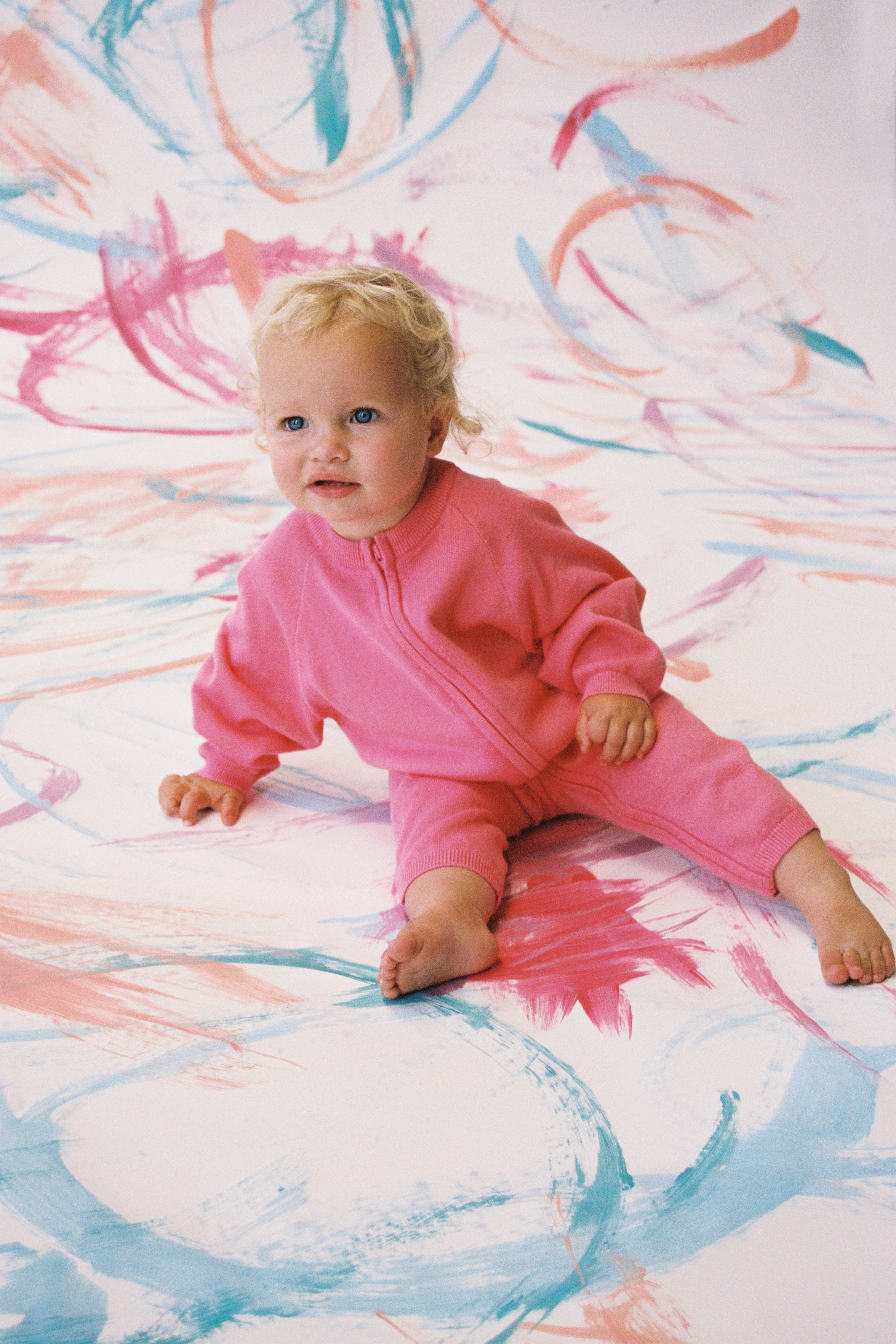 Organic Knit Zipper Starsuit - Bright Sorbet