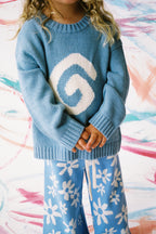 Organic Swirl Intarsia Knit Pull Over - Duck Egg