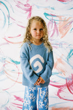 Organic Swirl Intarsia Knit Pull Over - Duck Egg