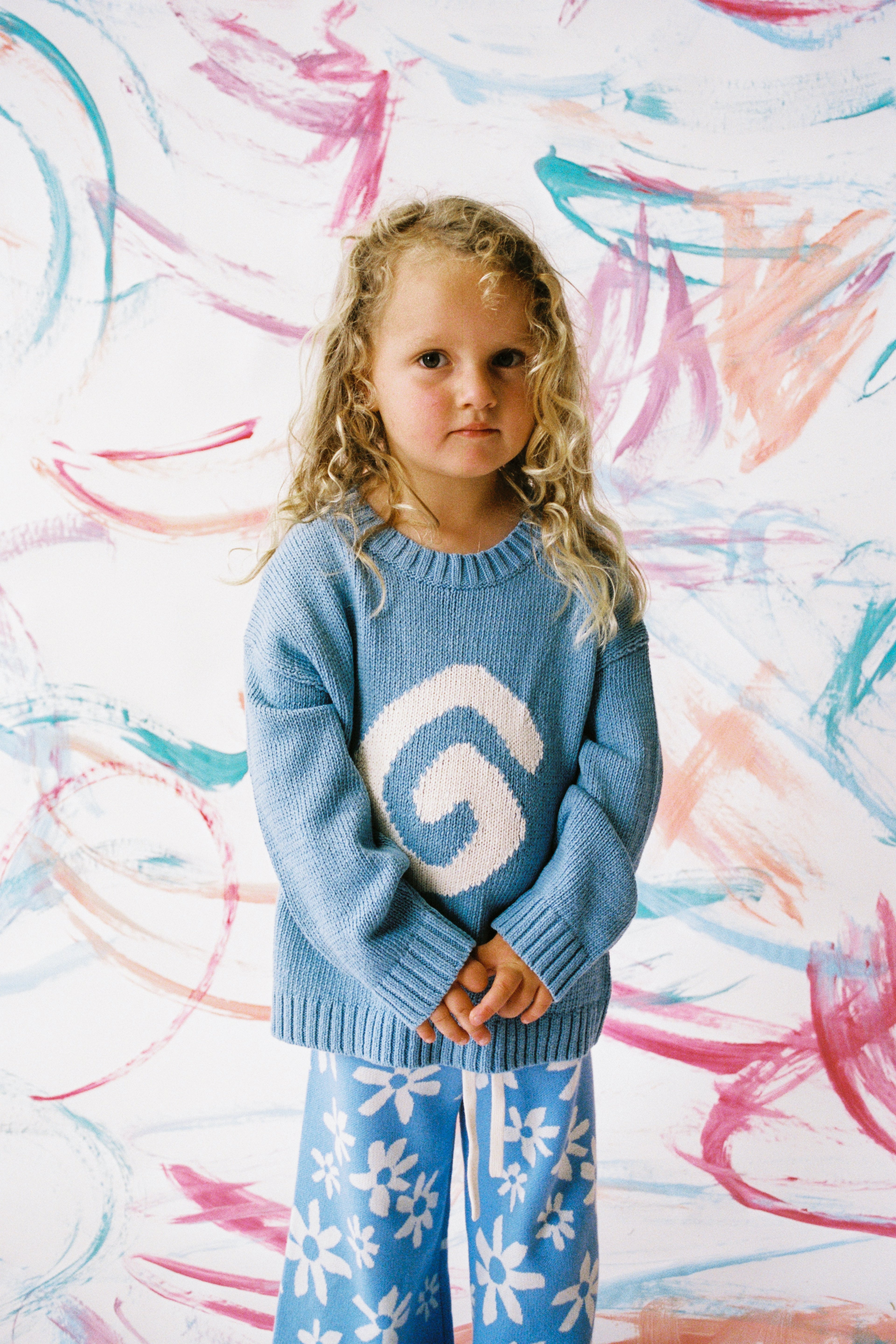 Organic Swirl Intarsia Knit Pull Over - Duck Egg