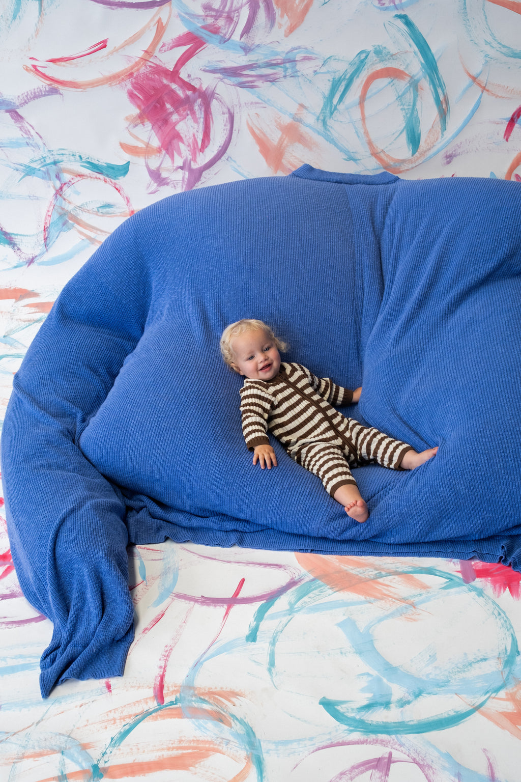 Organic Rib Stripe Knit Zipper Jumpsuit - Espresso & Milk