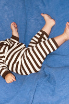 Organic Rib Stripe Knit Zipper Jumpsuit - Espresso & Milk