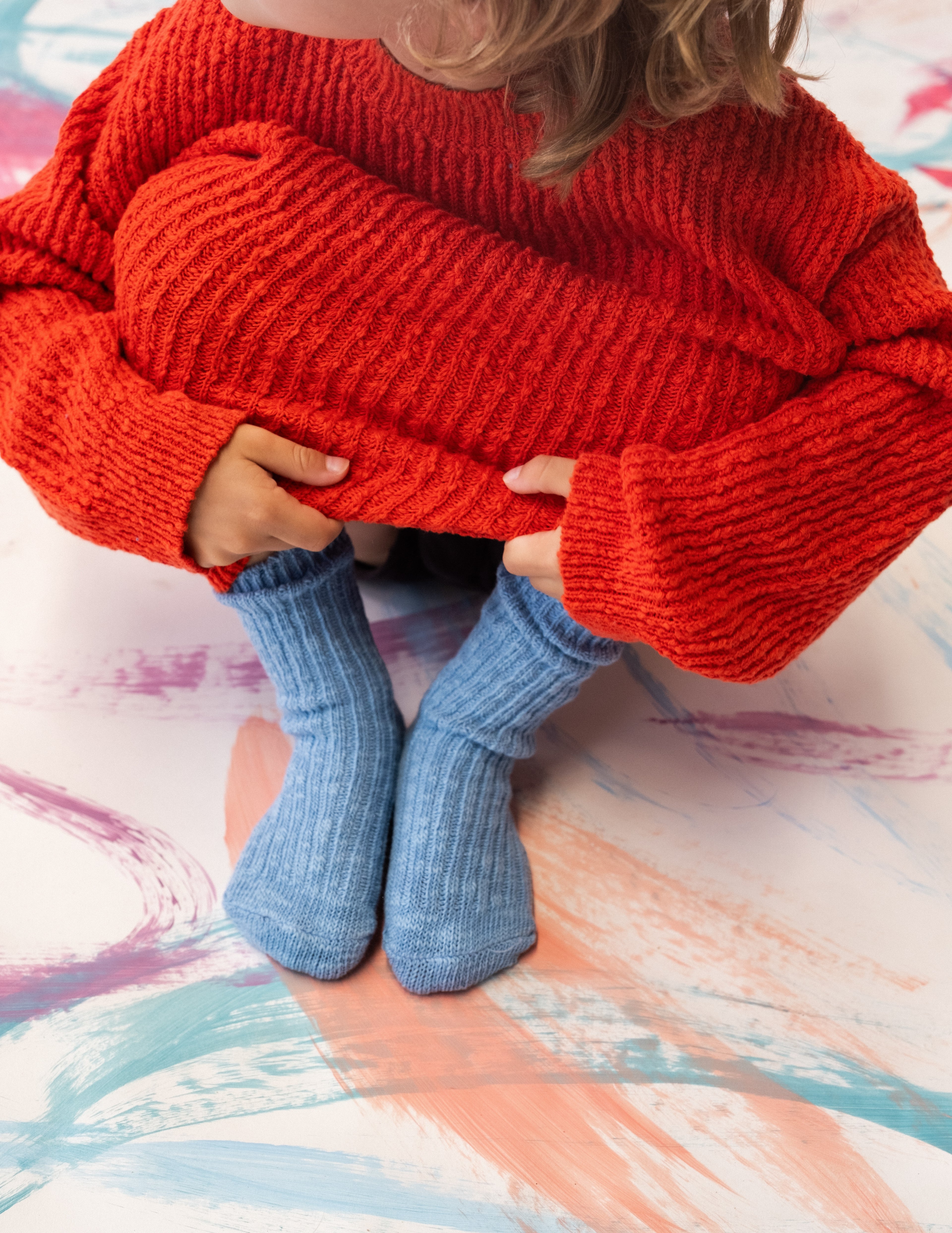 Cotton Slub Chunky Rib Socks - Duck Egg