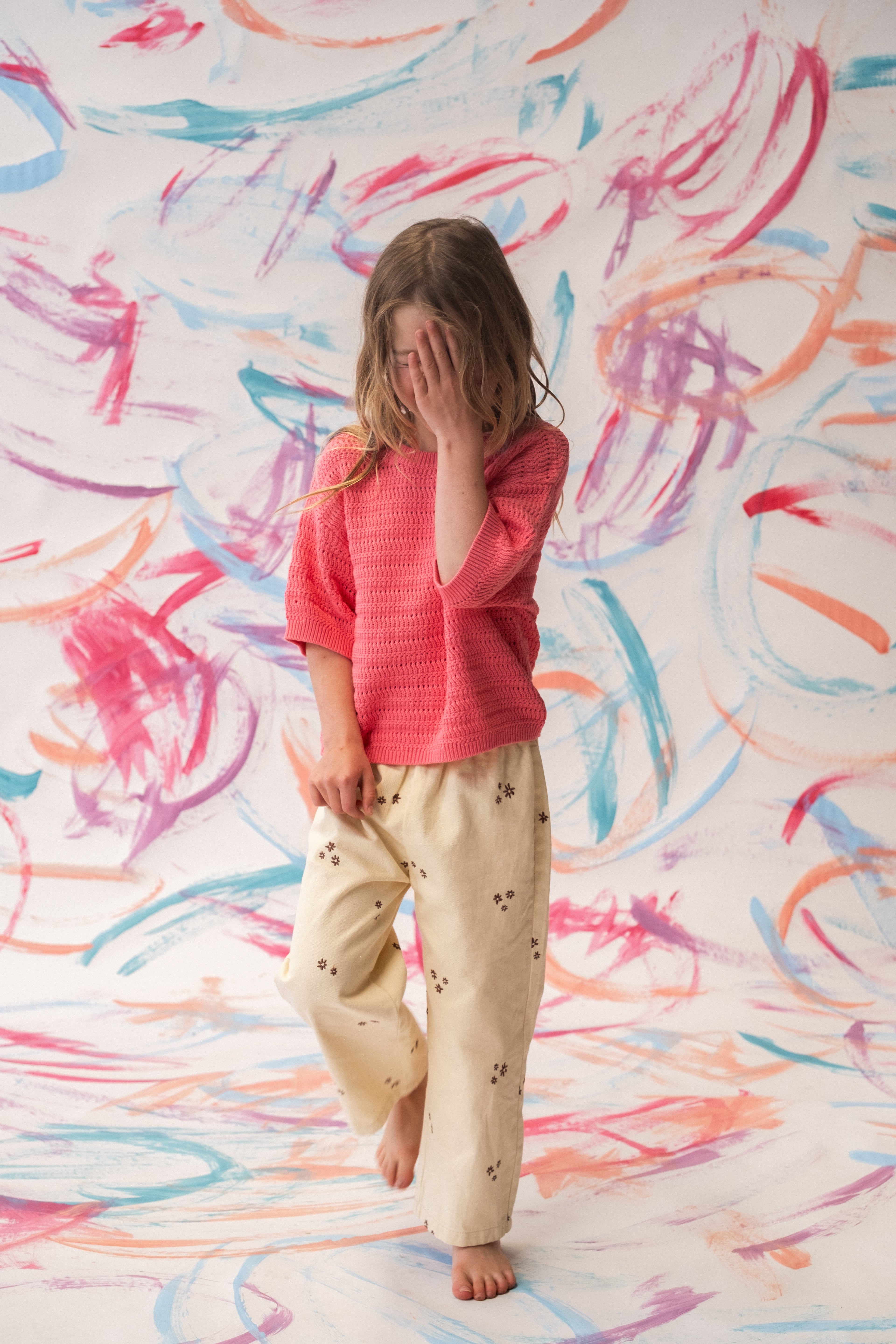 Organic Denim Wild Flower Embroidery Pant - Milk