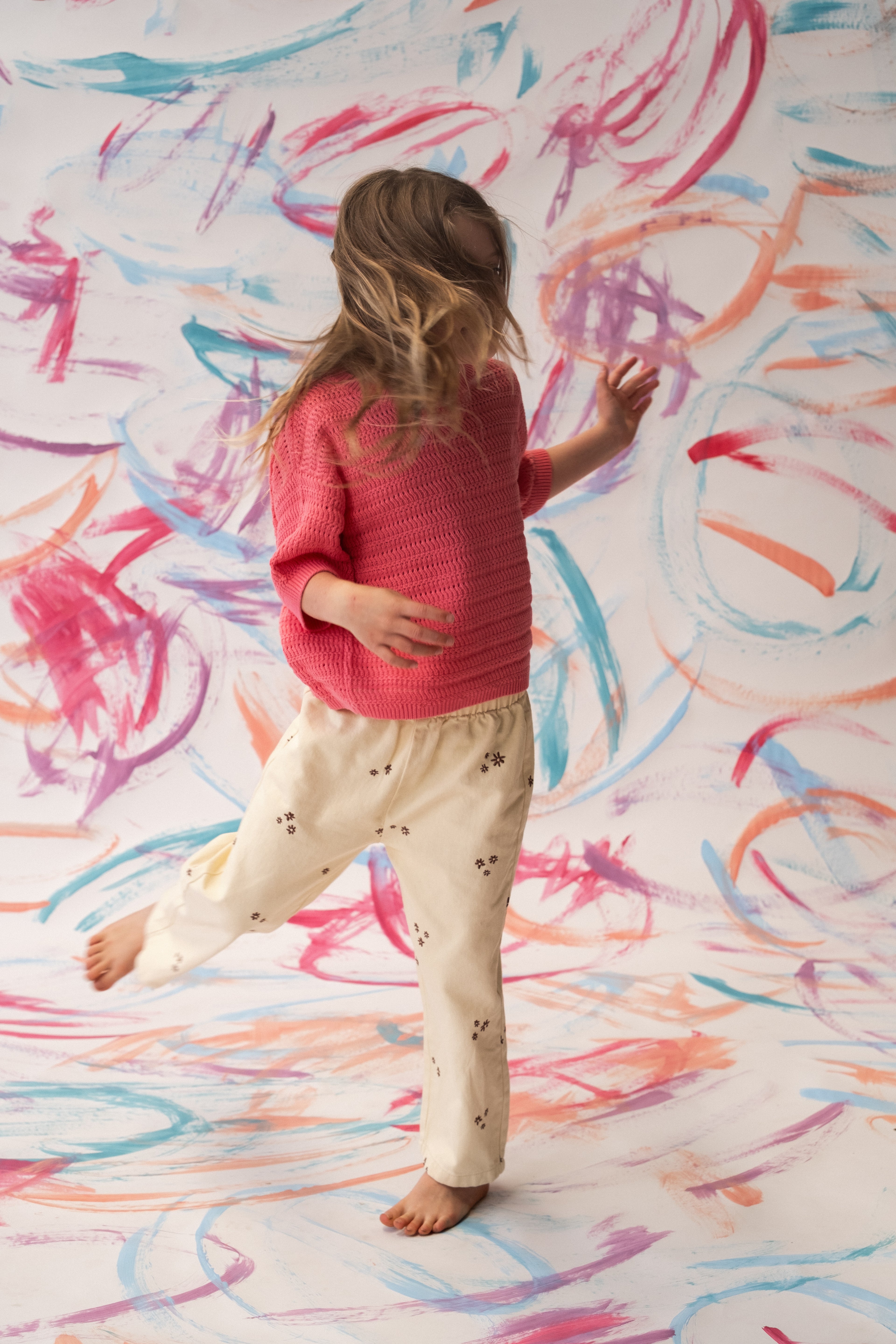 Organic Denim Wild Flower Embroidery Pant - Milk