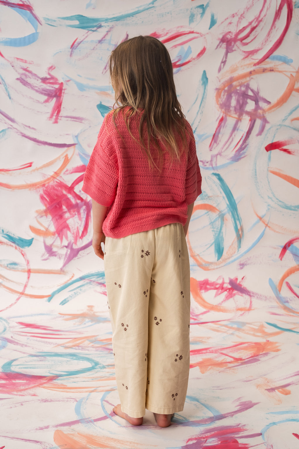 Organic Denim Wild Flower Embroidery Pant - Milk
